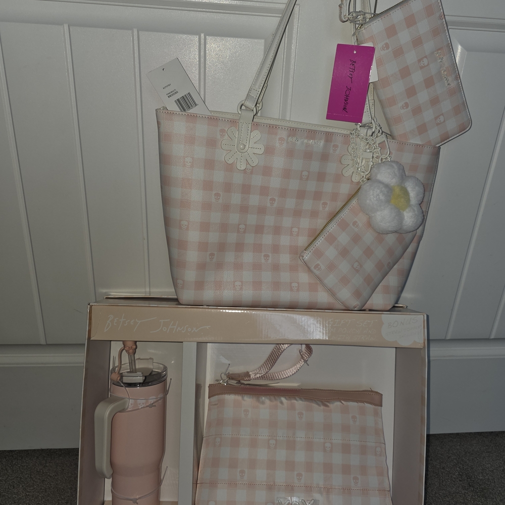 Betsey Johnson Pink Gingham Tote Set